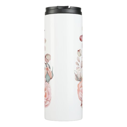 Waterverf Roos krans gepersonaliseerd | Wit Thermosbeker (Achterkant)