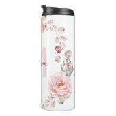 Waterverf Roos krans gepersonaliseerd | Wit Thermosbeker (Geroteerd rechts)