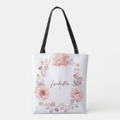 Waterverf Roos krans gepersonaliseerd | Wit Tote Bag (Achterkant)