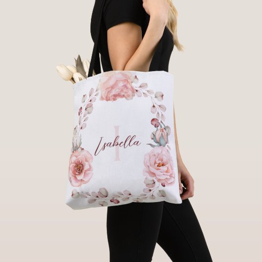 Waterverf Roos krans gepersonaliseerd | Wit Tote Bag (Dichtbij)