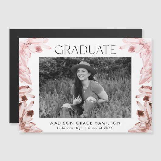 Waterverf Roos Kwarts Kristallen Foto Afstuderen Magnetische Uitnodiging (Voorkant / Achterkant)