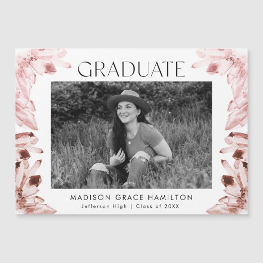 Waterverf Roos Kwarts Kristallen Foto Afstuderen Magnetische Uitnodiging (Voorkant)