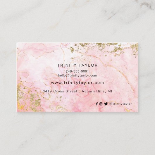 Waterverf Roos Kwartz en Faux Gold Foil Visitekaartje (Achterkant)