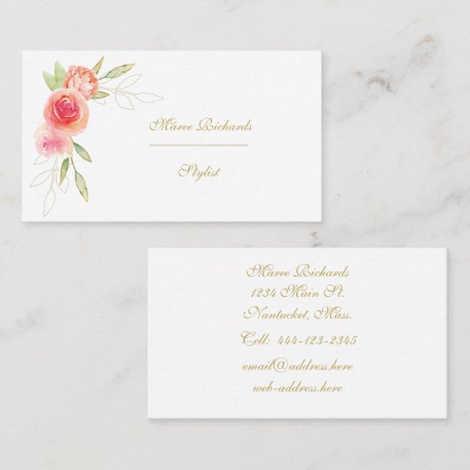 Waterverf Roos Lijst Visitekaartje (Voorkant / Achterkant)