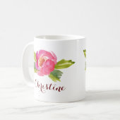 Waterverf Roos met Aangepaste Naam Koffiemok (Voorkant links)