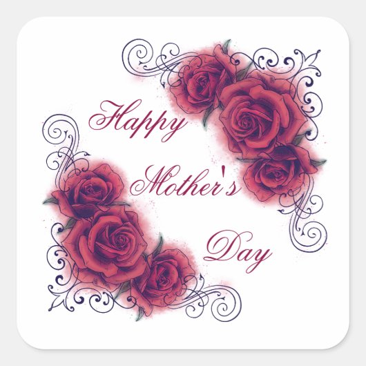 Waterverf Roos Moederdag Vierkante Sticker (Voorkant)