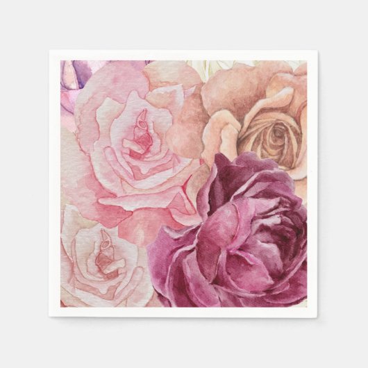 "Waterverf Roos Papieren servetten - Elegant Flora (Voorkant)