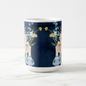 Waterverf Roos Peony Flowers Navy Blue Wood Koffiemok (Center)