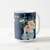 Waterverf Roos Peony Flowers Navy Blue Wood Koffiemok (Voorkant rechts)
