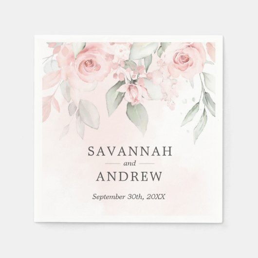 Waterverf Roos Pink Floral Wedding Napkins Servet (Voorkant)