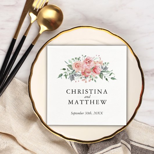 Waterverf Roos Pink Floral Wedding Servet