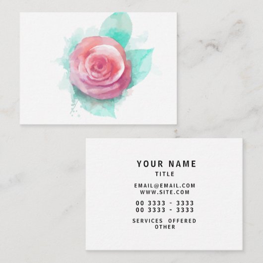 Waterverf Roos Professional Elegant Visitekaartje (Voorkant / Achterkant)