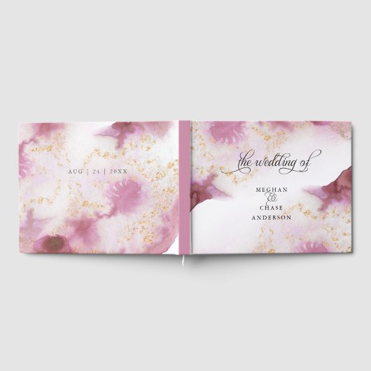 Waterverf Roos Quartz Gold Geode BarefootBride™ Gastenboek (Volledig)