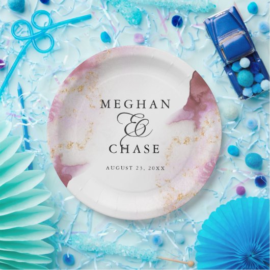 Waterverf Roos Quartz Gold Geode BarefootBride™ Papieren Bordje (Feest)