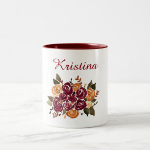 Waterverf Roos Rood Gouden Krans met Naam Tweekleurige Koffiemok