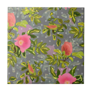 Waterverf roos roze bloemen botanische bloemretje tegeltje