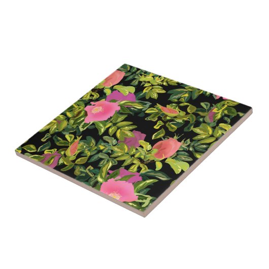 Waterverf roos roze bloemen botanische bloemretje tegeltje (Zijkant)