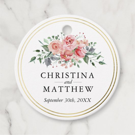 Waterverf Roos roze bloemenbruiloft dank u Bedankjes Labels (Voorkant)