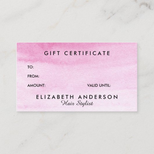 Waterverf roos roze cadeau visitekaartjes (Achterkant)