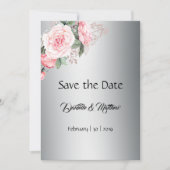 Waterverf Roos Roze en Zilveren Bruiloft Save The Date (Voorkant)