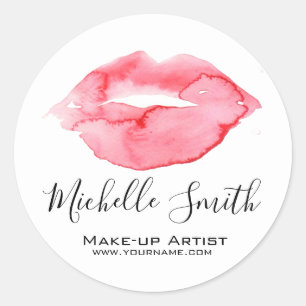 Waterverf roos roze lippen make-up ronde sticker