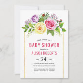Waterverf roos roze roze meisje baby shower kaart (Voorkant)