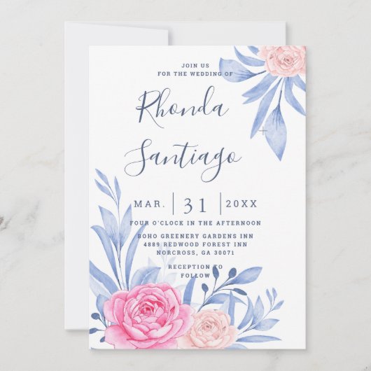 Waterverf Roos roze troebel blauw blauw blauw blad Kaart (Voorkant)