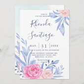 Waterverf Roos roze troebel blauw blauw blauw blad Kaart (Voorkant / Achterkant)