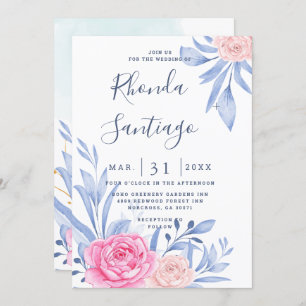 Waterverf Roos roze troebel blauw blauw blauw blad Kaart