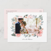 Waterverf Roos & Sage Greenery Wedding Dank u Briefkaart (Voorkant / Achterkant)