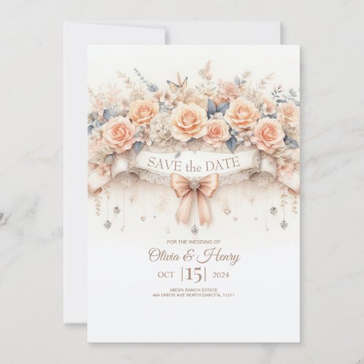 Waterverf Roos Save the Date Wedding Invitation Kaart (Voorkant)