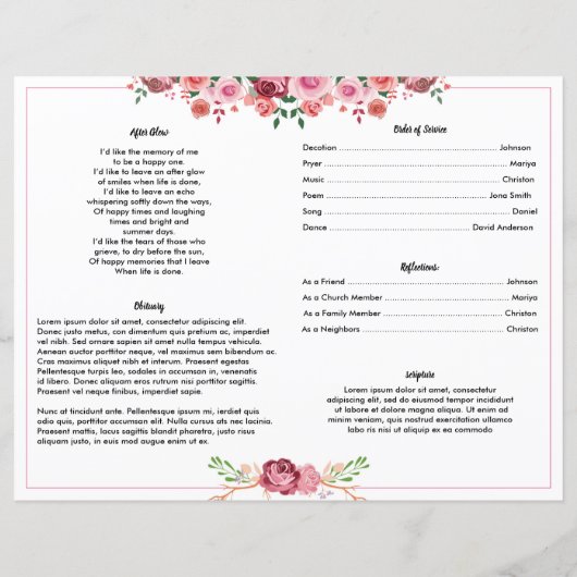 WATERVERF ROOS STROOM | Sjabloon van het begrafeni (Achterkant)