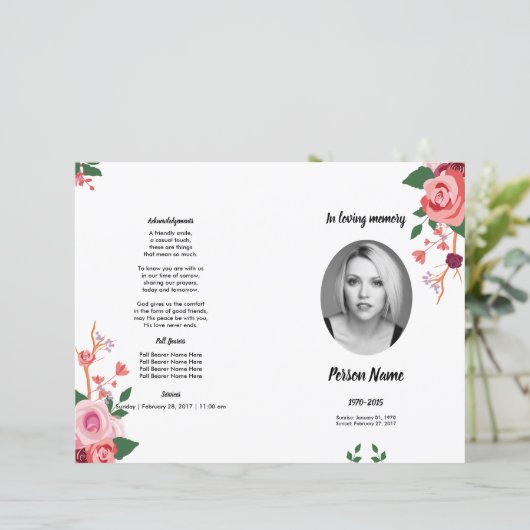 WATERVERF ROOS STROOM | Sjabloon van het begrafeni (Staand voorkant)