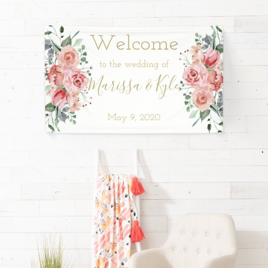 Waterverf Roos Tuin Bruiloft Welkomstbanner Spandoek (Insitu)