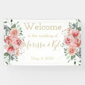 Waterverf Roos Tuin Bruiloft Welkomstbanner Spandoek (Horizontaal)
