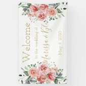 Waterverf Roos Tuin Bruiloft Welkomstbanner Spandoek (Verticaal)