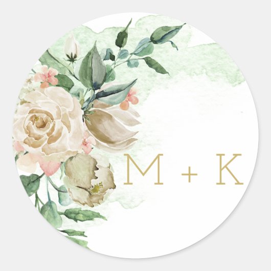 Waterverf Roos Tuin Envelop Seal Ronde Sticker (Voorkant)