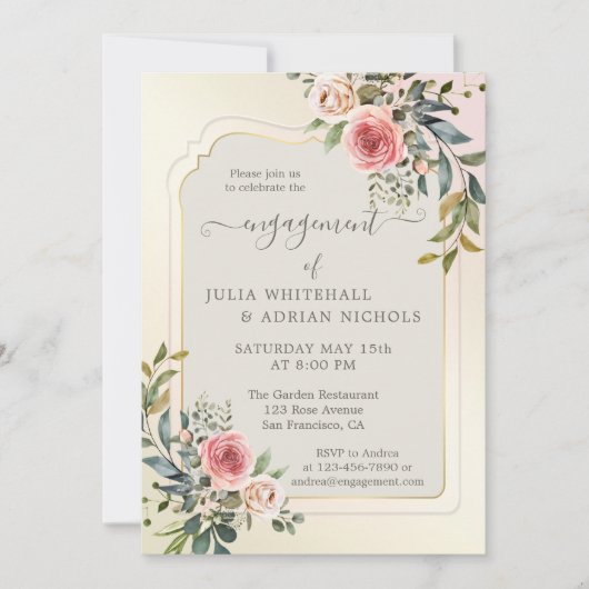 Waterverf Roos Tuin Verloving Kaart (Voorkant)