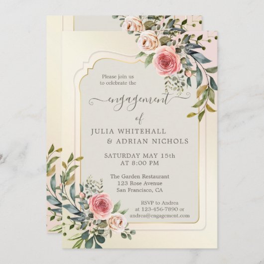 Waterverf Roos Tuin Verloving Kaart (Voorkant / Achterkant)