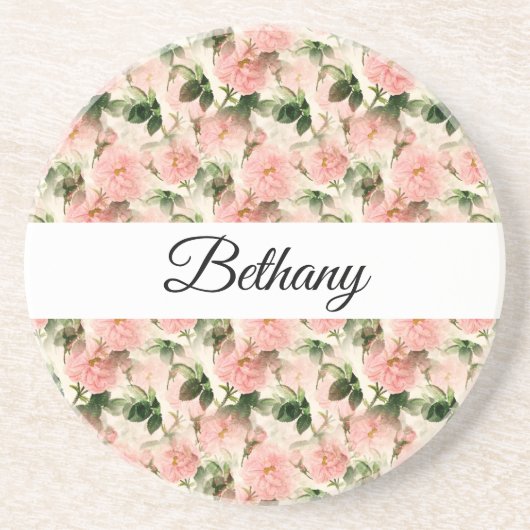 Waterverf Roos ventilatormonogram Zandsteen Onderzetter (Voorkant)