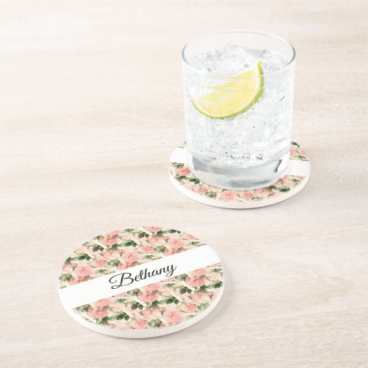 Waterverf  Roos ventilatormonogram Zandsteen Onderzetter (Zijkant)