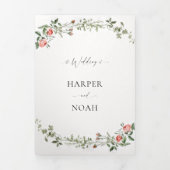 Waterverf Roos Vines Bird Chic Alles in een bruilo Drieluik Uitnodiging (Cover)