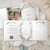 Waterverf Roos Vines Bird Chic Alles in een bruilo Drieluik Uitnodiging