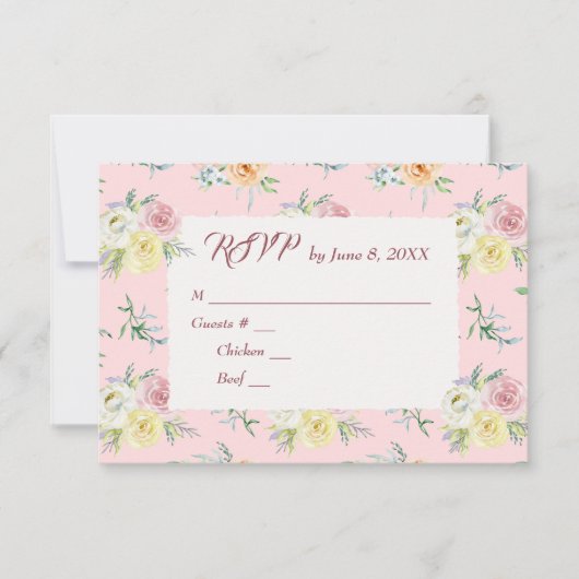 Waterverf Roos Wedding RSVP Kaartje (Voorkant)
