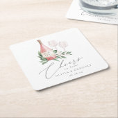 Waterverf Roos Wijn Botanische kaas tot liefde Kartonnen Onderzetters (Schuin)