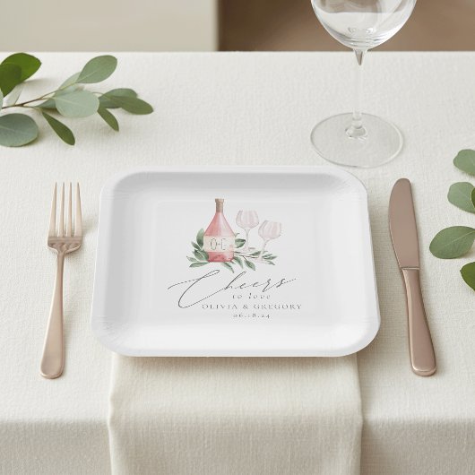 Waterverf Roos Wijn Botanische kaas tot liefde Papieren Bordje