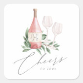 Waterverf Roos Wijn Botanische kaas tot liefde Vierkante Sticker (Voorkant)