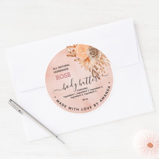 Waterverf Roos Zelfgemaakte Body Butter Label (Envelop)