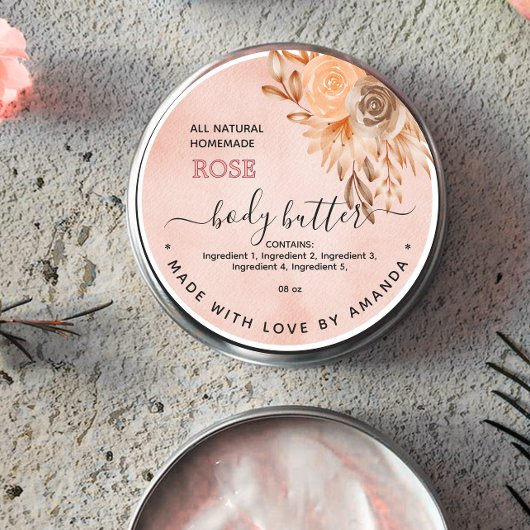 Waterverf Roos Zelfgemaakte Body Butter Label