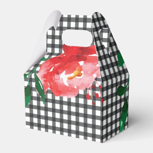 Waterverf Roos Zwart Wit Gingham Geruit Tuimeldak Bedankdoosjes (Achterkant)